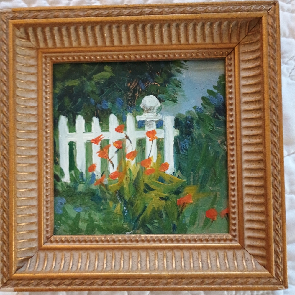 Artisan Oil Painting On Copper, Poppies At the Back Fence, By Carole Nylander - Picture 1 of 4